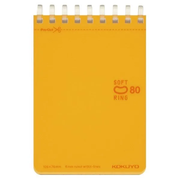 Kokuyo A7 ORANGE Soft Ring Notebook 6mm Dotted Ruled Line Mini Type Reporter Style Notebook Flip Up Notebook  |  80 Sheets SV378BT