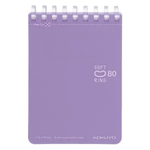 Kokuyo A7 VIOLET Soft Ring Notebook 6mm Dotted Ruled Line Mini Type Reporter Style Notebook Flip Up Notebook  |  80 Sheets SV378BT