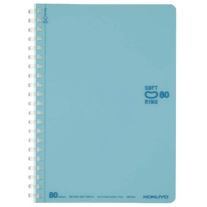 Kokuyo B6 Soft Ring B6 LIGHT BLUE Notebook Dotted Line 6mm Rule | SV348BT 80 Sheets