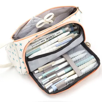 Large Capacity Multifunctional Cotton and Linen Student Stationery Pencil Bag Can Be Cosmetic Bag