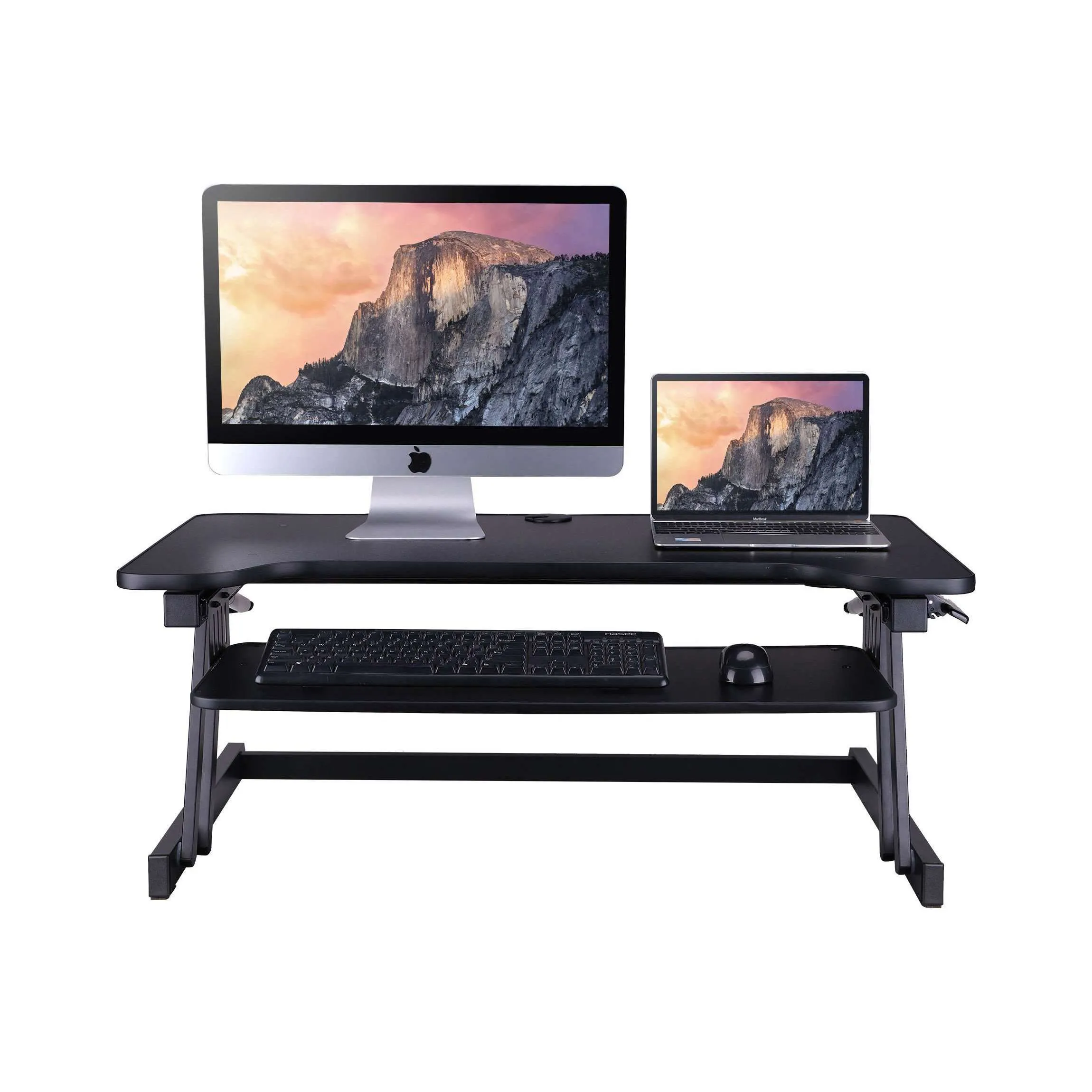 Lorell/Rocelco 37” Deluxe Height Adjustable Standing Desk Converter | Dual Monitor Gas Spring | Large Retractable Keyboard Tray | R DADRB, R DADRG