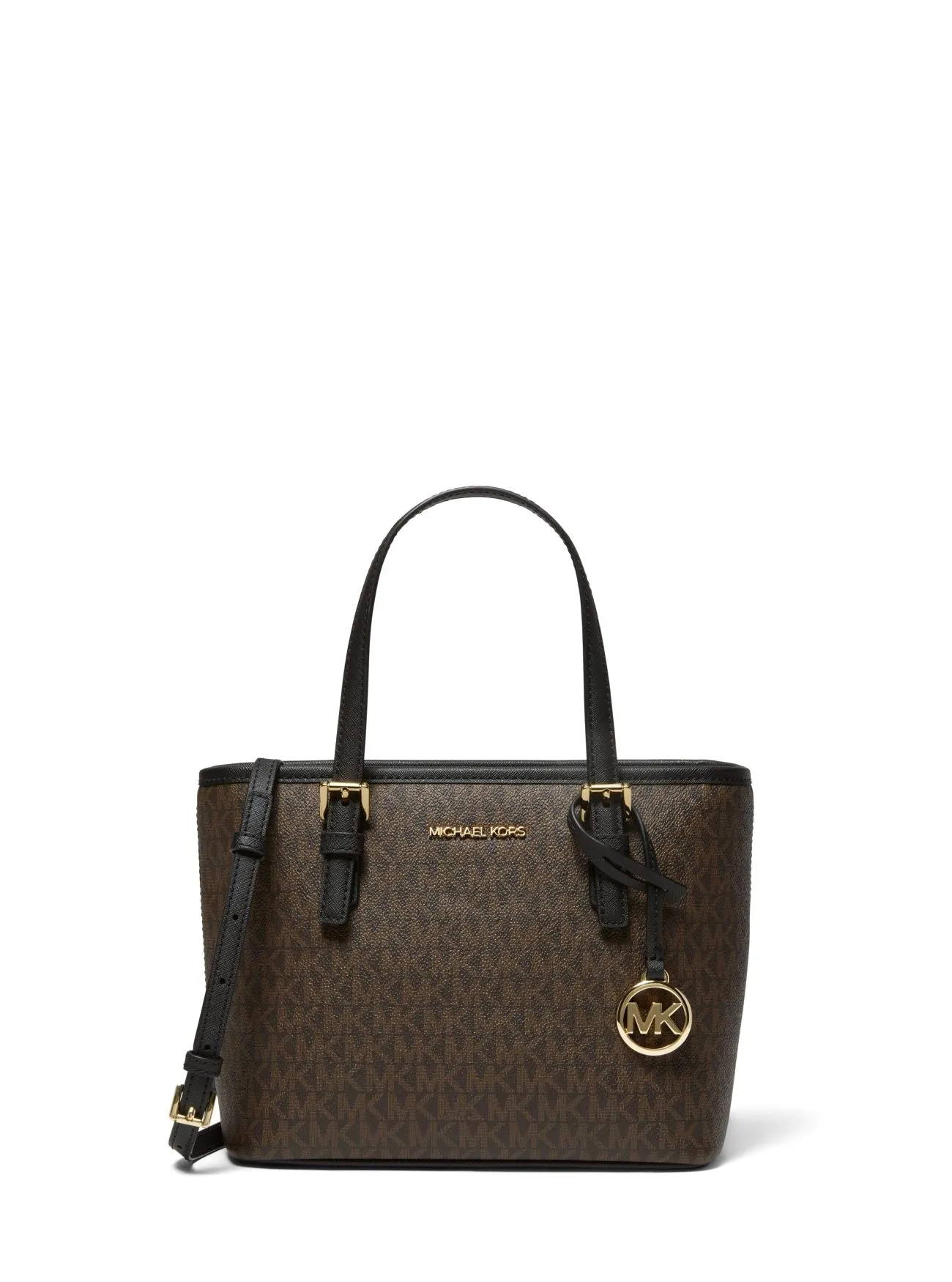 Michael Kors Women's Brown & Black Jet Set Travel Extra-Small Logo Top-Zip Tote Bag