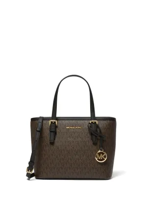 Michael Kors Women's Brown & Black Jet Set Travel Extra-Small Logo Top-Zip Tote Bag