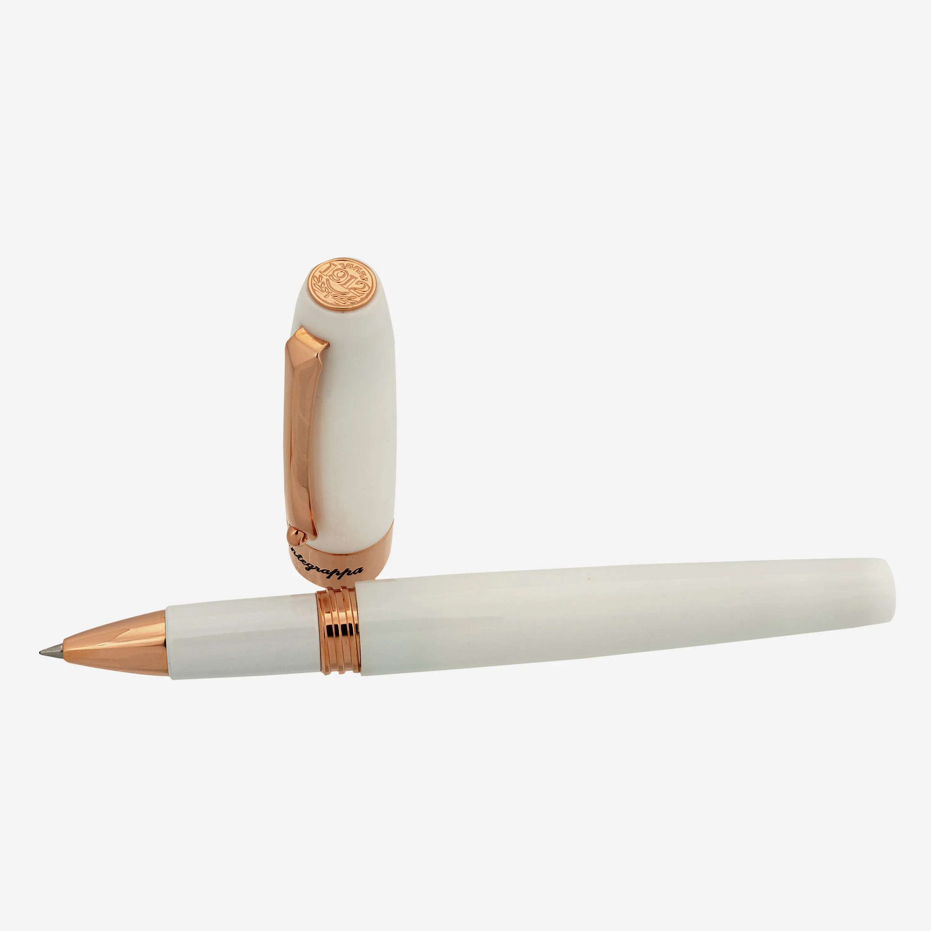 Montegrappa Fortuna White with Rose Trim Rollerball Pen ISFORRRH