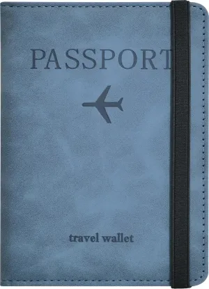 Passport Holder, Passport Cover with Credit Card Slot and Boarding Pass Slot Combo, Passport Wallet Case Book Travel Must Have, RFID Blocking Leather Travel Accessories, Marine Blue