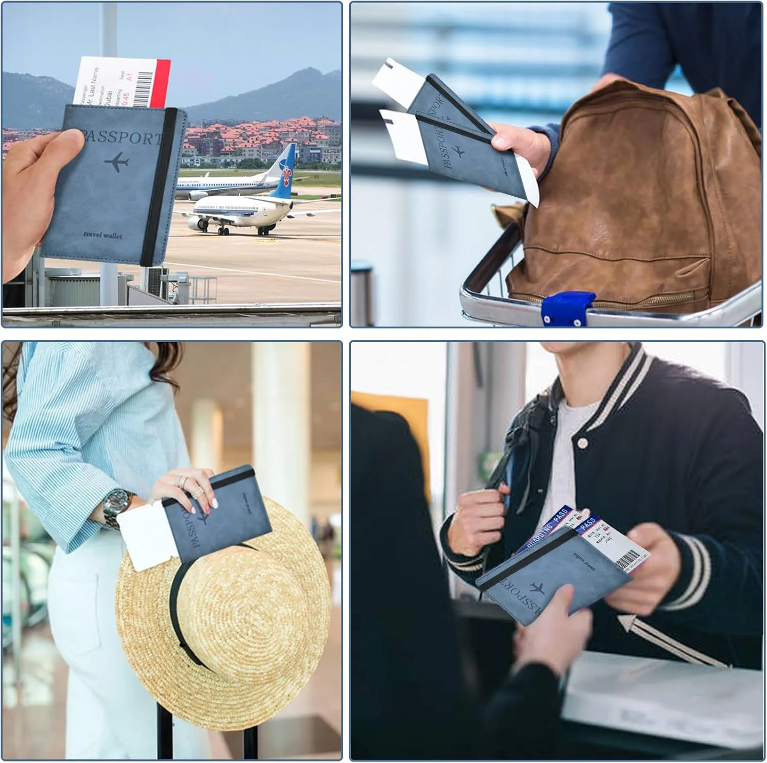 Passport Holder, Passport Cover with Credit Card Slot and Boarding Pass Slot Combo, Passport Wallet Case Book Travel Must Have, RFID Blocking Leather Travel Accessories, Marine Blue