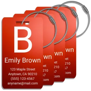 Personalized Luggage Tags for Suitcases 4 Pack  Custom Metal Name Tag for Travel, Golf Bag, and Baggage  Durable Aluminum Luggage Name Tags (Red, Vertical)