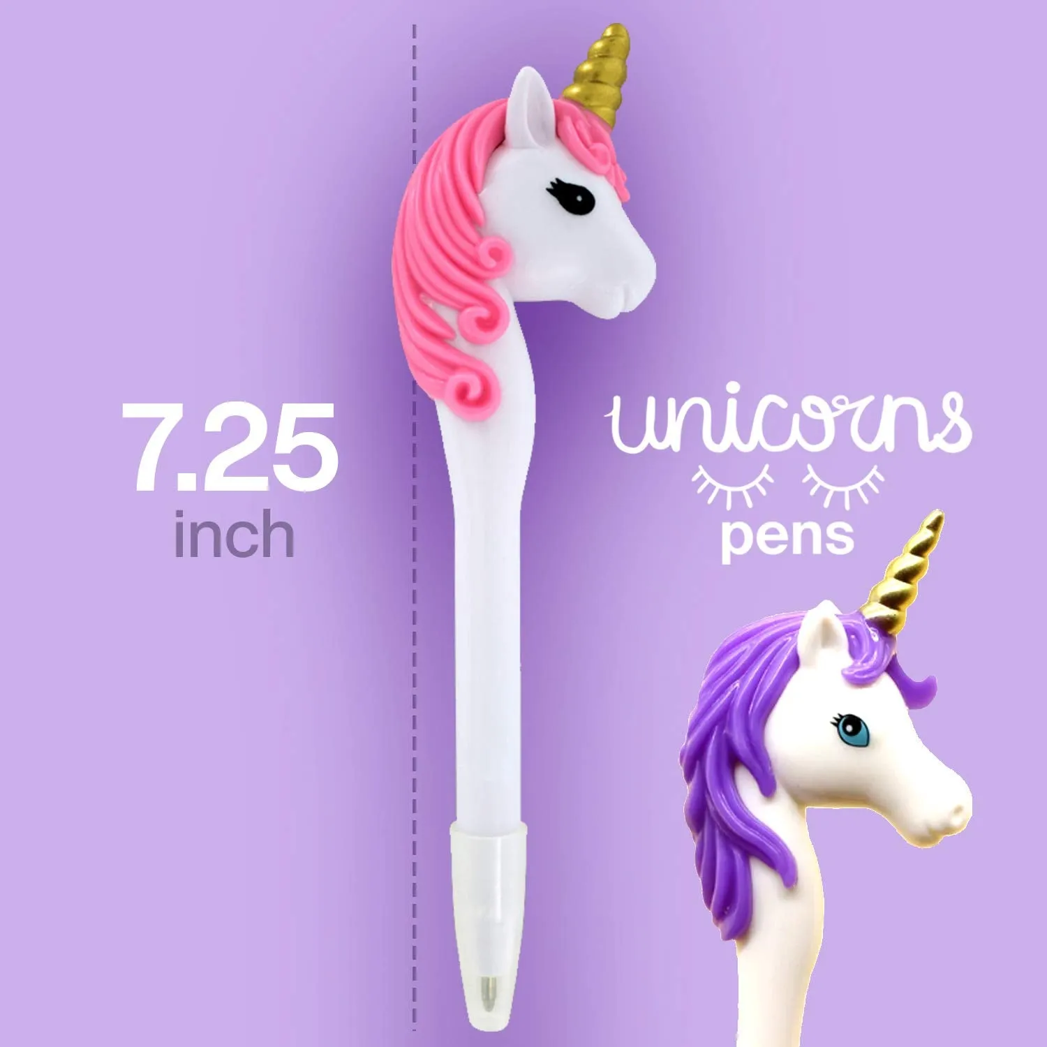 Plastic Unicorn Pens - 12 Pack - 7.25 Inch Colorful Unicorn Head Animal Pen for Unicorn