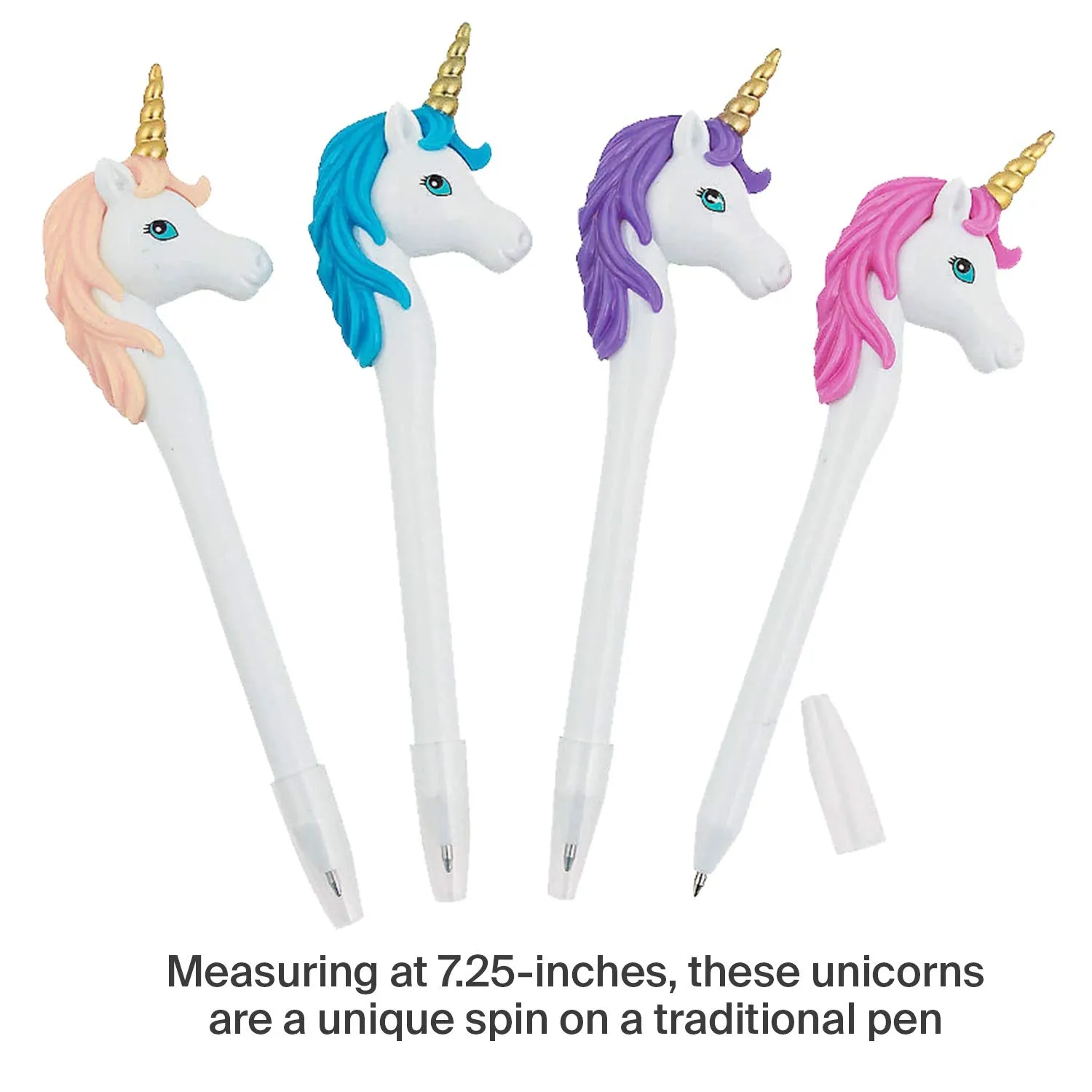 Plastic Unicorn Pens - 12 Pack - 7.25 Inch Colorful Unicorn Head Animal Pen for Unicorn