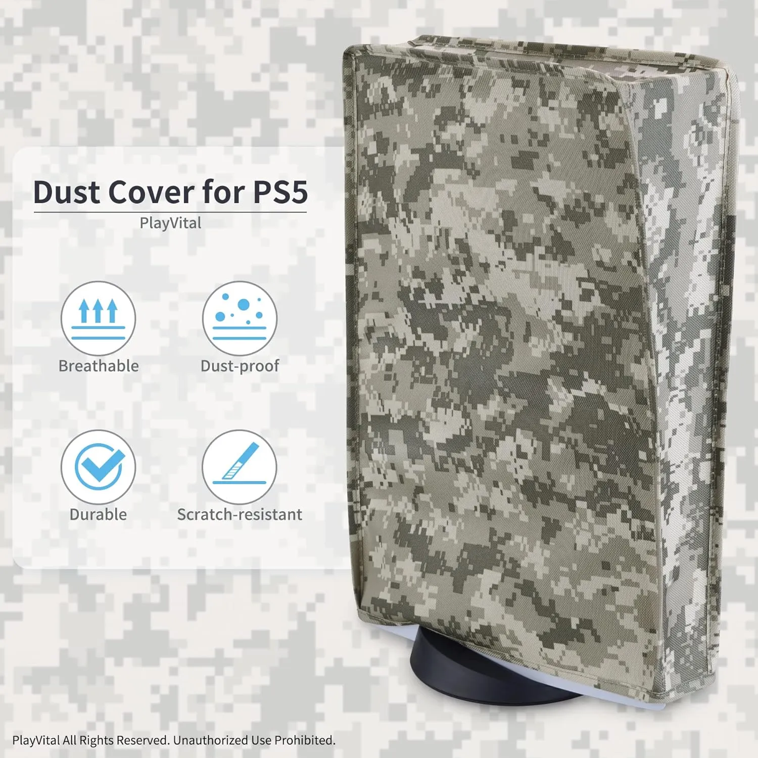 PlayVital Nylon Dust Cover for ps5, Soft Neat Lining Dust Guard for ps5 Console, Anti Scratch Waterproof Cover Sleeve for ps5 Digital Edition & Disc Edition - Digital Camouflage