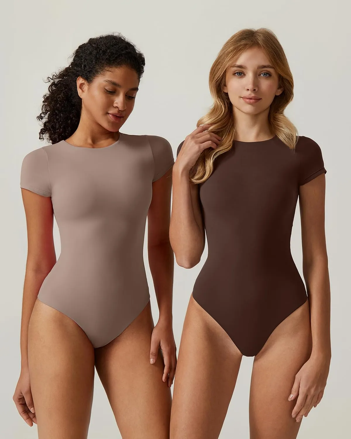 QINSEN Women's Crew Neck Short Sleeve Bodysuit Double Lined Body Suits Basic T-shirt Tops