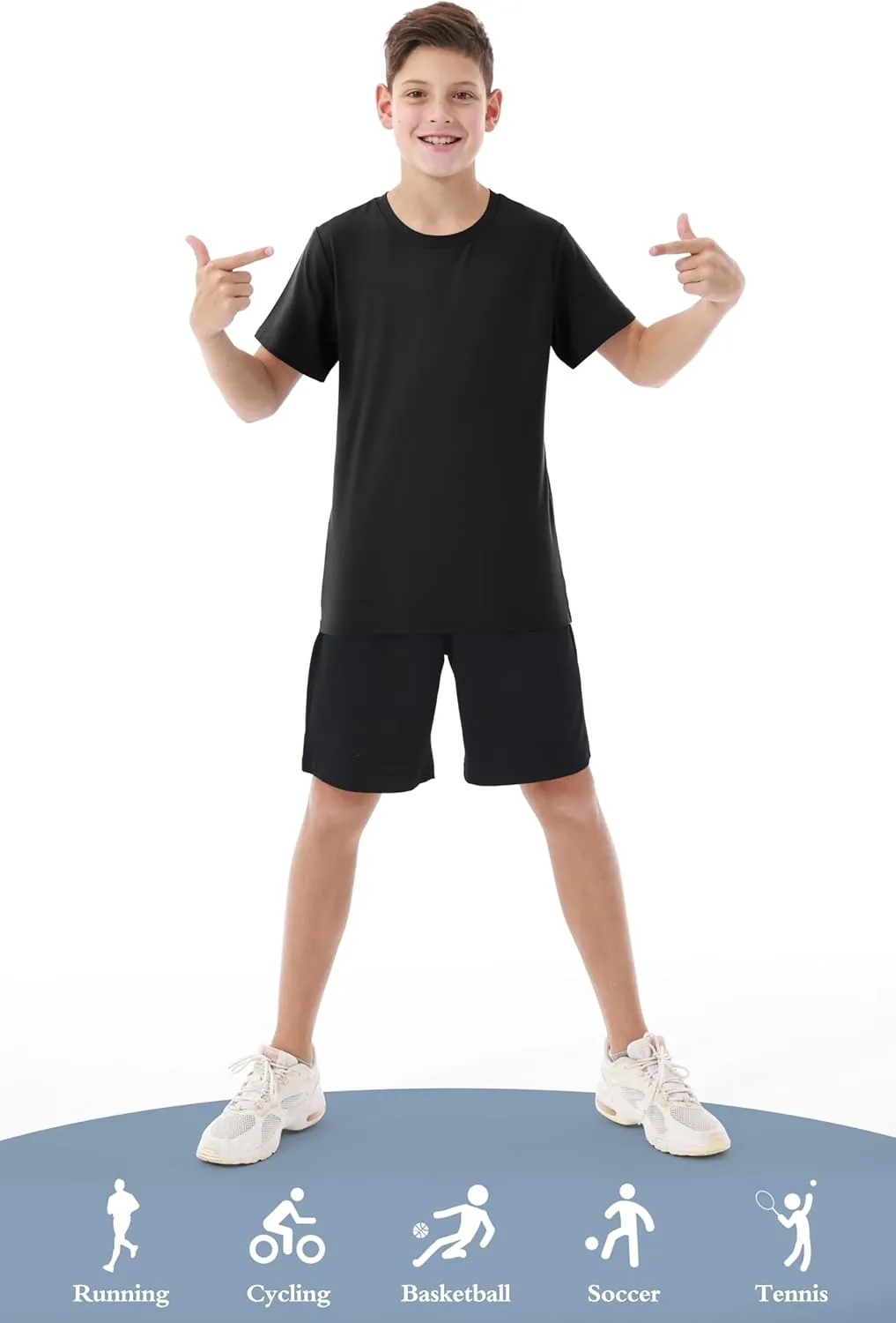Resinta 5 Pack Boys Athletic Shirts Youth Dry-Fit Wicking T-Shirts Athletic Activewear Performance Short Sleeve Tees