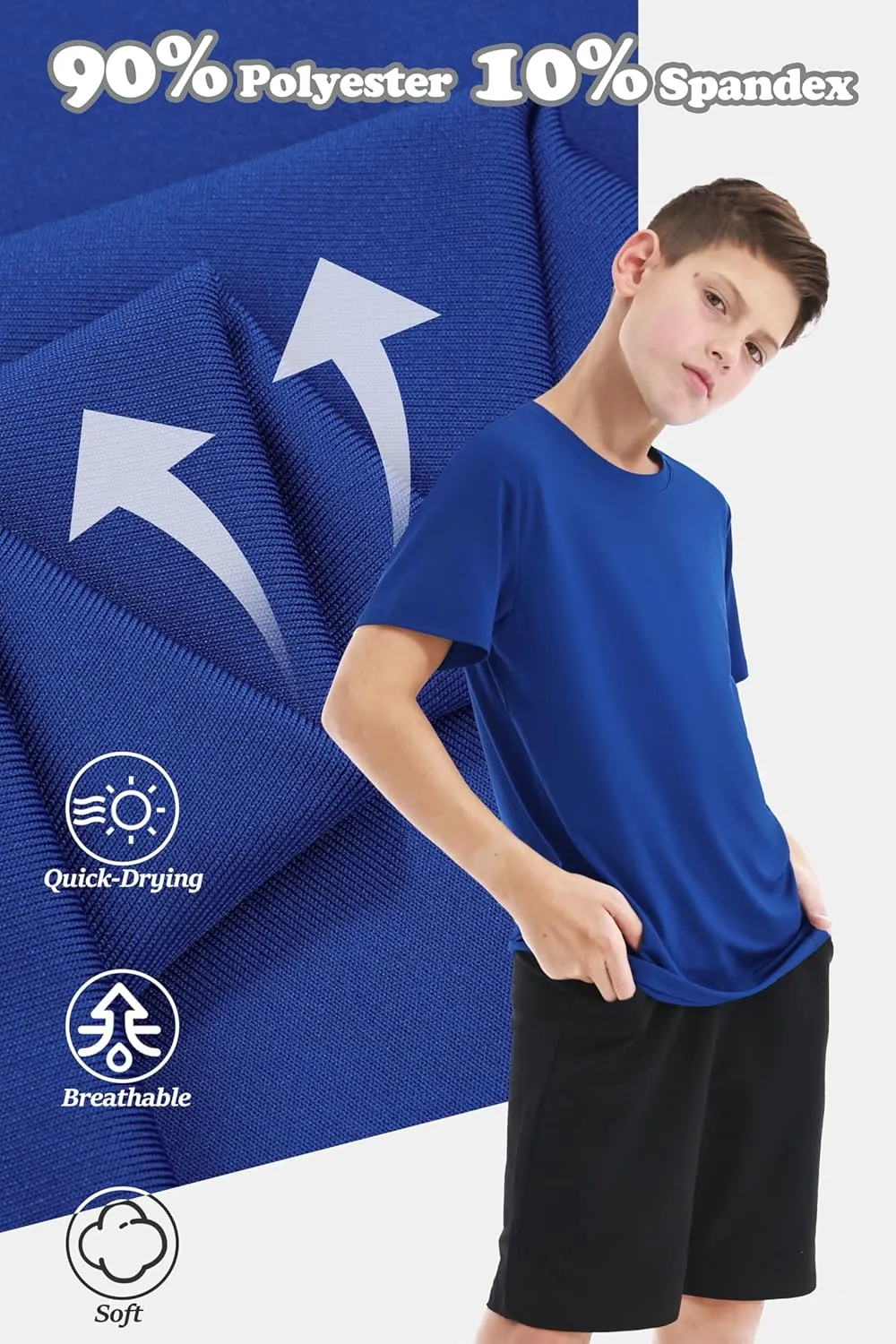 Resinta 5 Pack Boys Athletic Shirts Youth Dry-Fit Wicking T-Shirts Athletic Activewear Performance Short Sleeve Tees