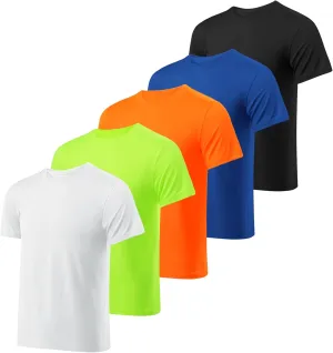 Resinta 5 Pack Boys Athletic Shirts Youth Dry-Fit Wicking T-Shirts Athletic Activewear Performance Short Sleeve Tees