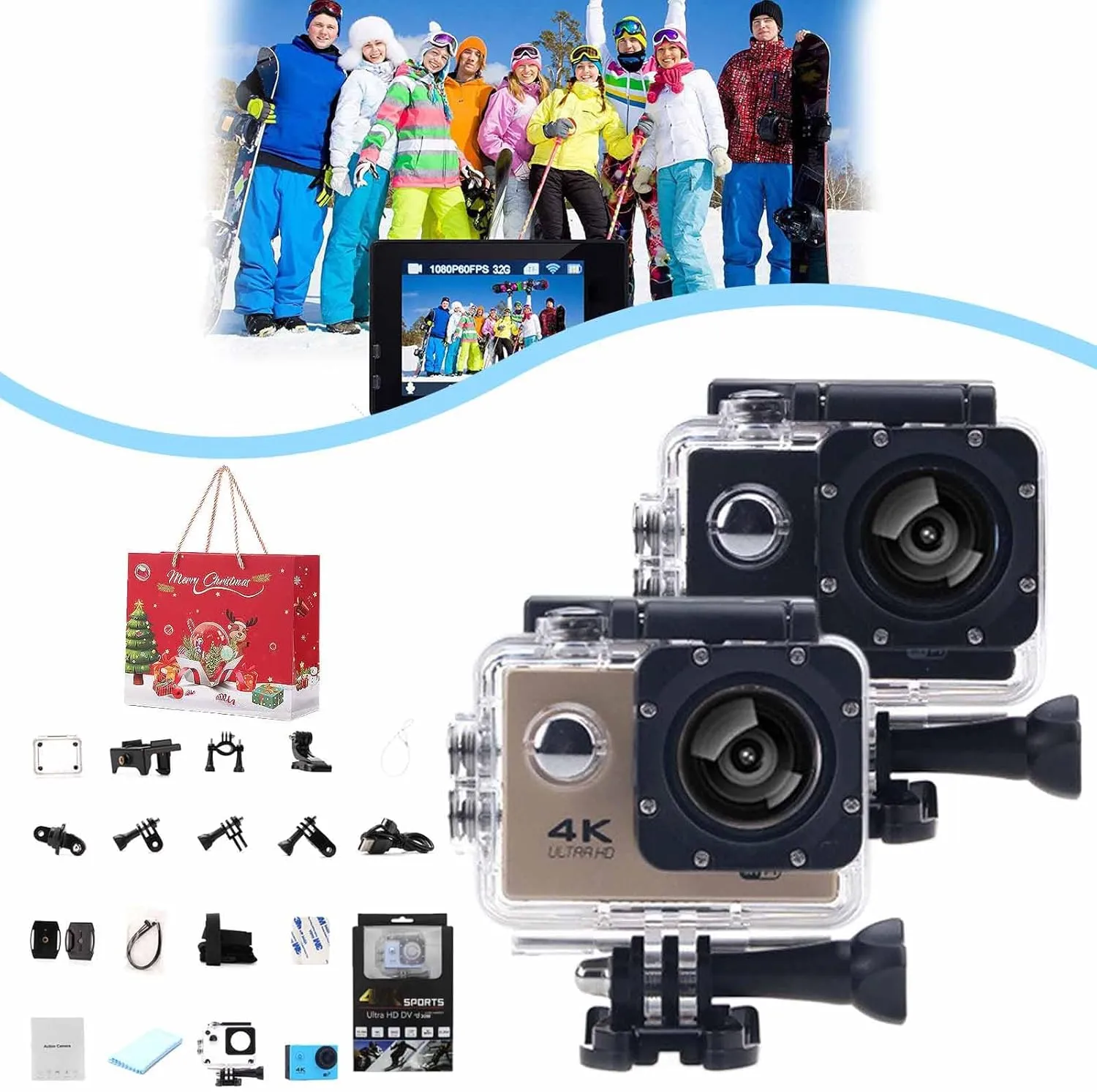 Roamix Vision  4K, Roamix Vision 4k Action Camera, 170  Ultra Wide Angle WiFi Camcorder, Outdoor Waterproof Sports Cameras for Photography and Diving Enthusiasts (2Pcs-D)