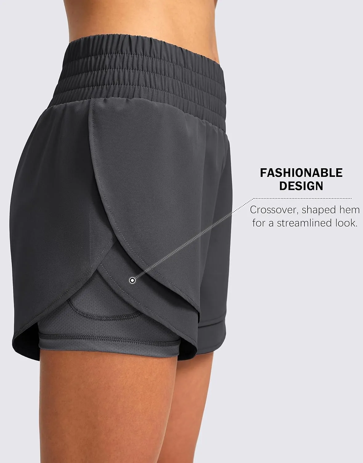 Soothfeel Women's 2 in 1 Running Shorts High Waisted Athletic Shorts Exercise Gym Workout Shorts for Women with Pockets