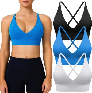Sports Bras for Women Padded Adjustable Deep V Neck Bra Seamless Spaghetti Strap Criss Cross Light Impact Yoga Bras