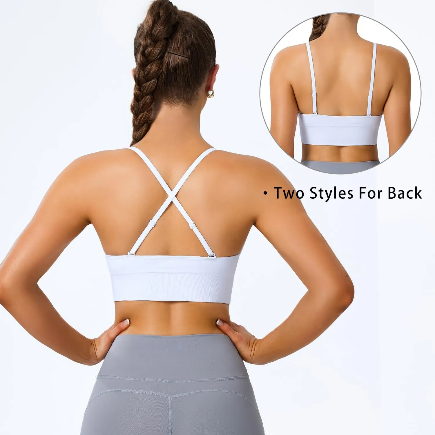 Sports Bras for Women Padded Adjustable Deep V Neck Bra Seamless Spaghetti Strap Criss Cross Light Impact Yoga Bras