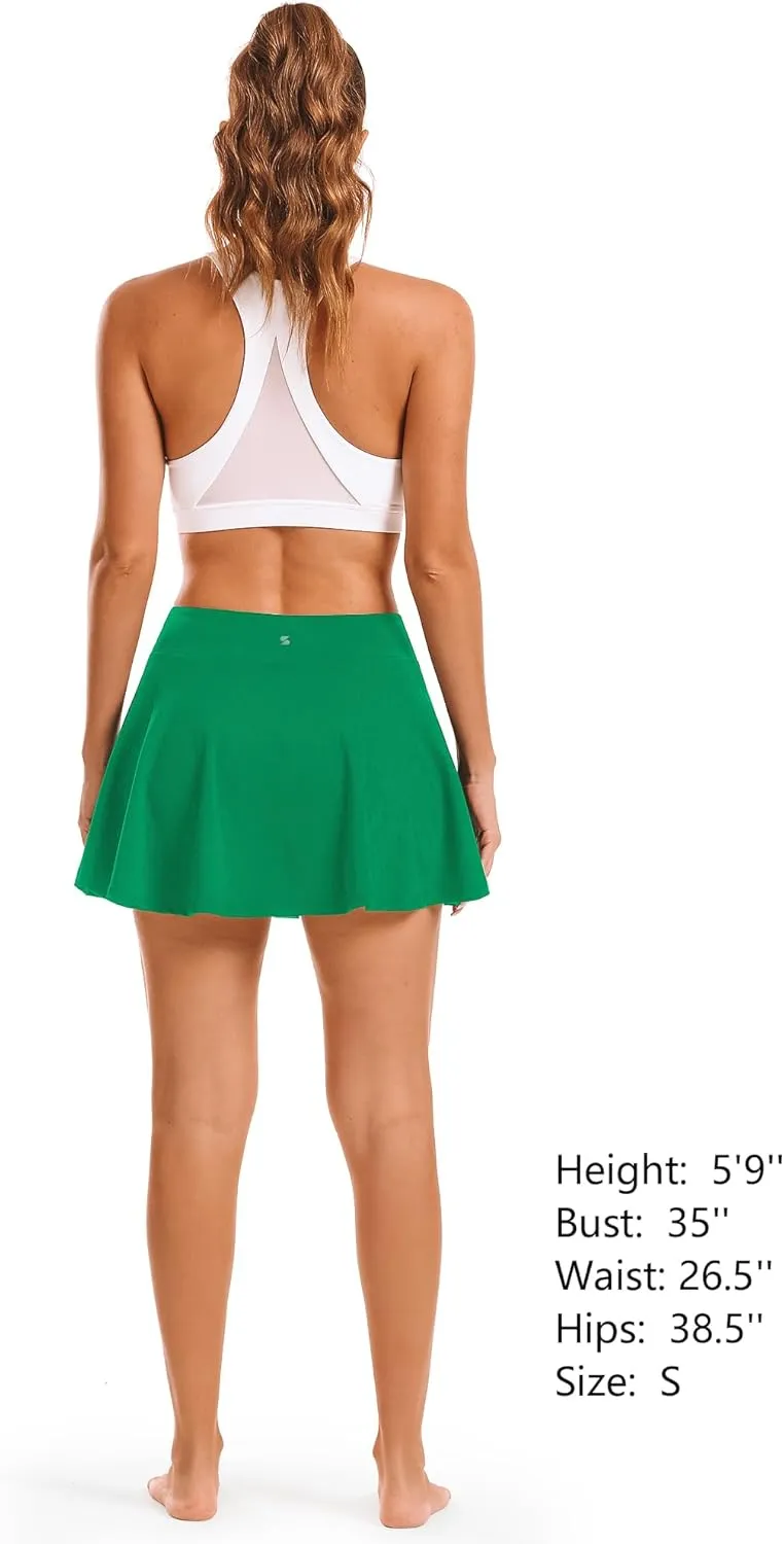 Stelle Women's Tennis Golf Skirts High Waisted with Pockets Inner Shorts for Athletic Skorts Sports Running Pickleball