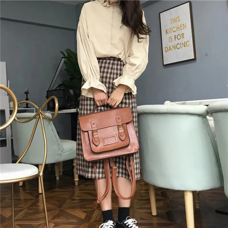 Vintage-inspired Large Capacity Vegan Leather Student Backpack Shoulder Bags