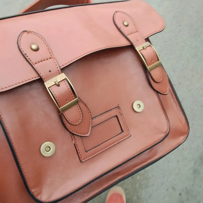 Vintage-inspired Large Capacity Vegan Leather Student Backpack Shoulder Bags