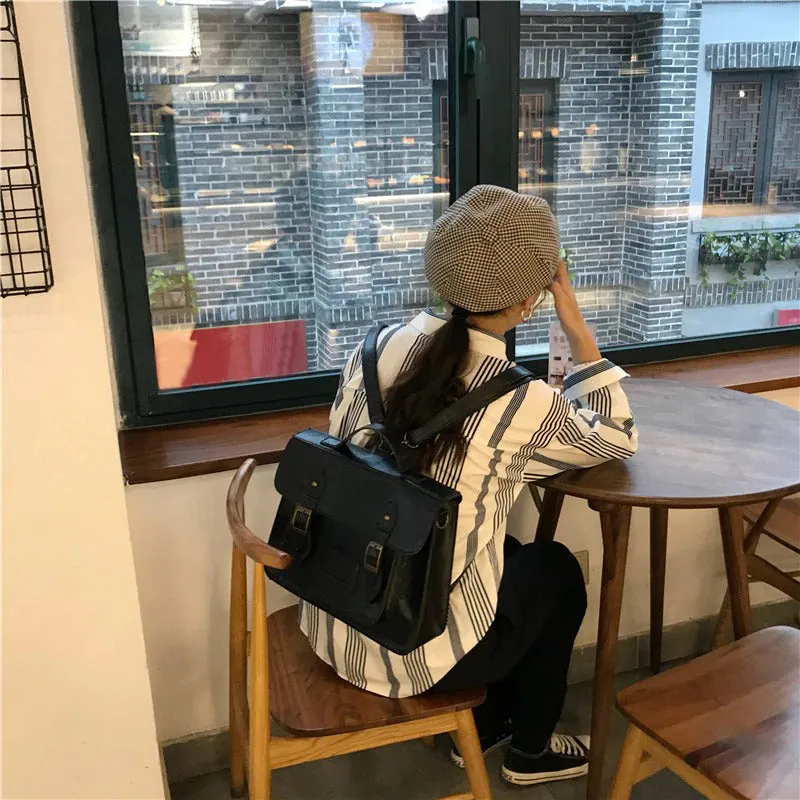Vintage-inspired Large Capacity Vegan Leather Student Backpack Shoulder Bags