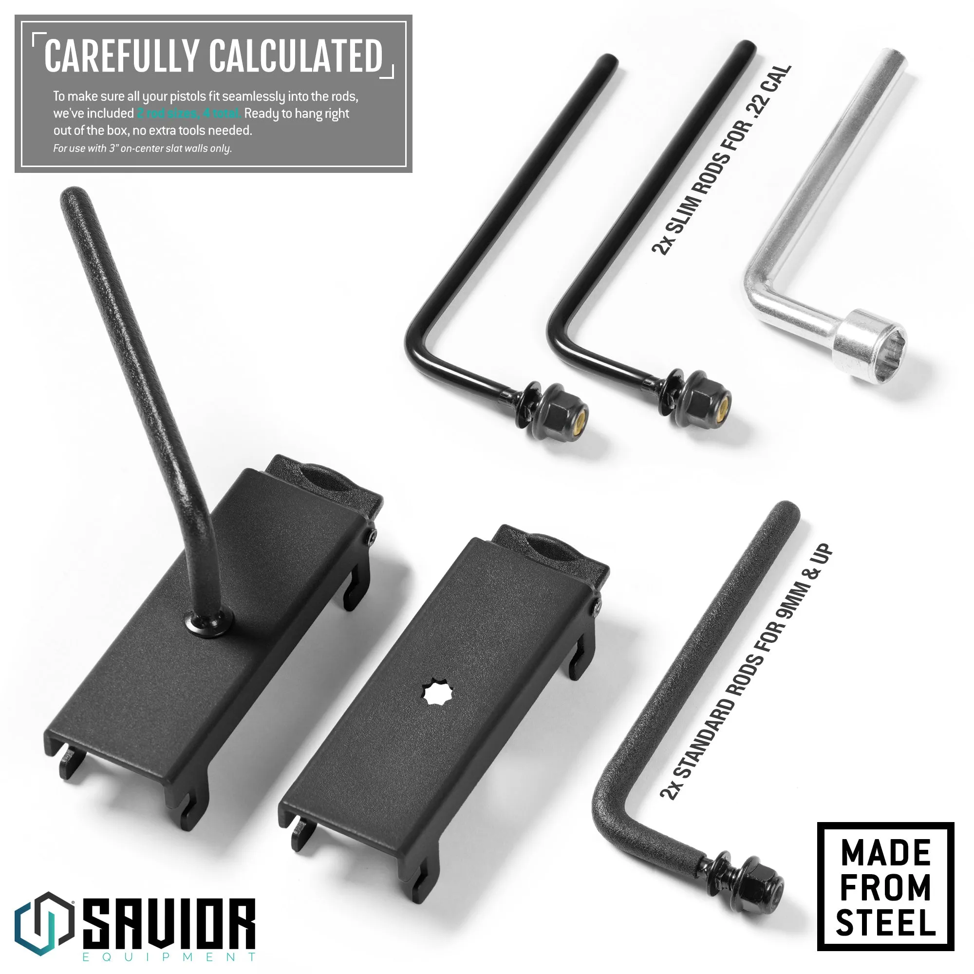 Wall Rack System - Adjustable Pistol & Suppressor Rod - 2 Pack
