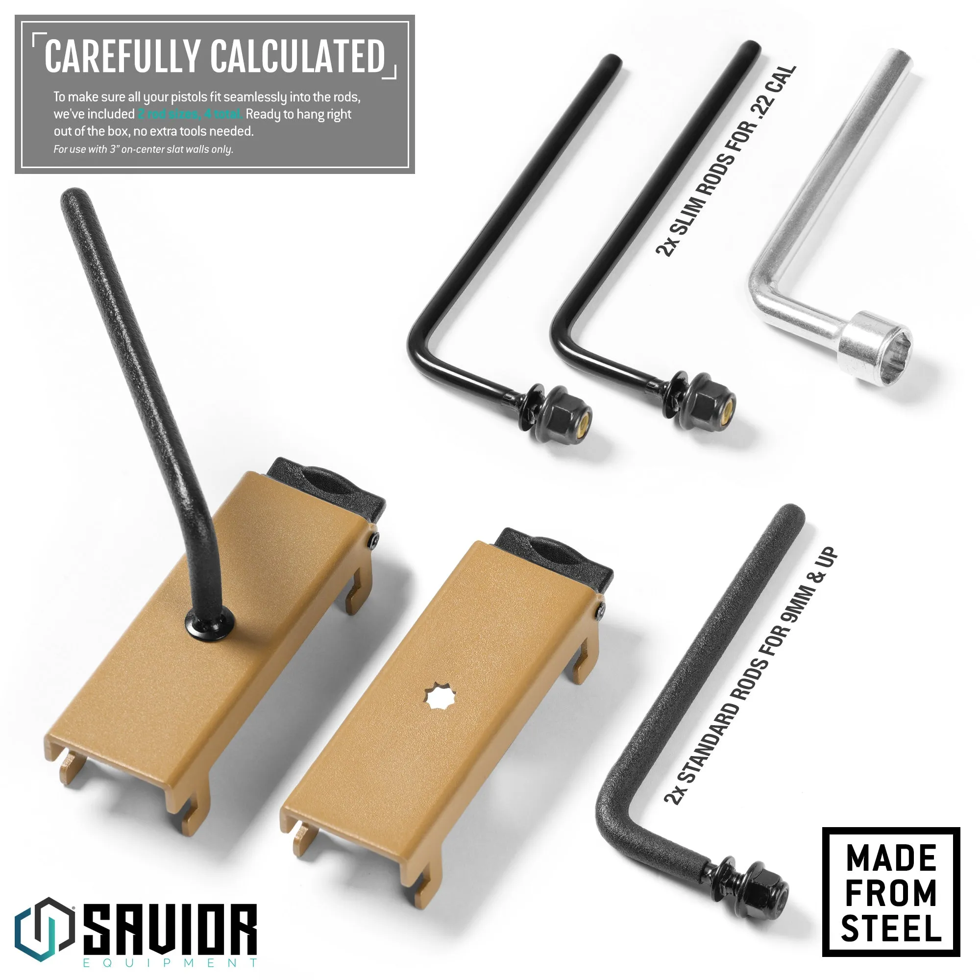 Wall Rack System - Adjustable Pistol & Suppressor Rod - 2 Pack