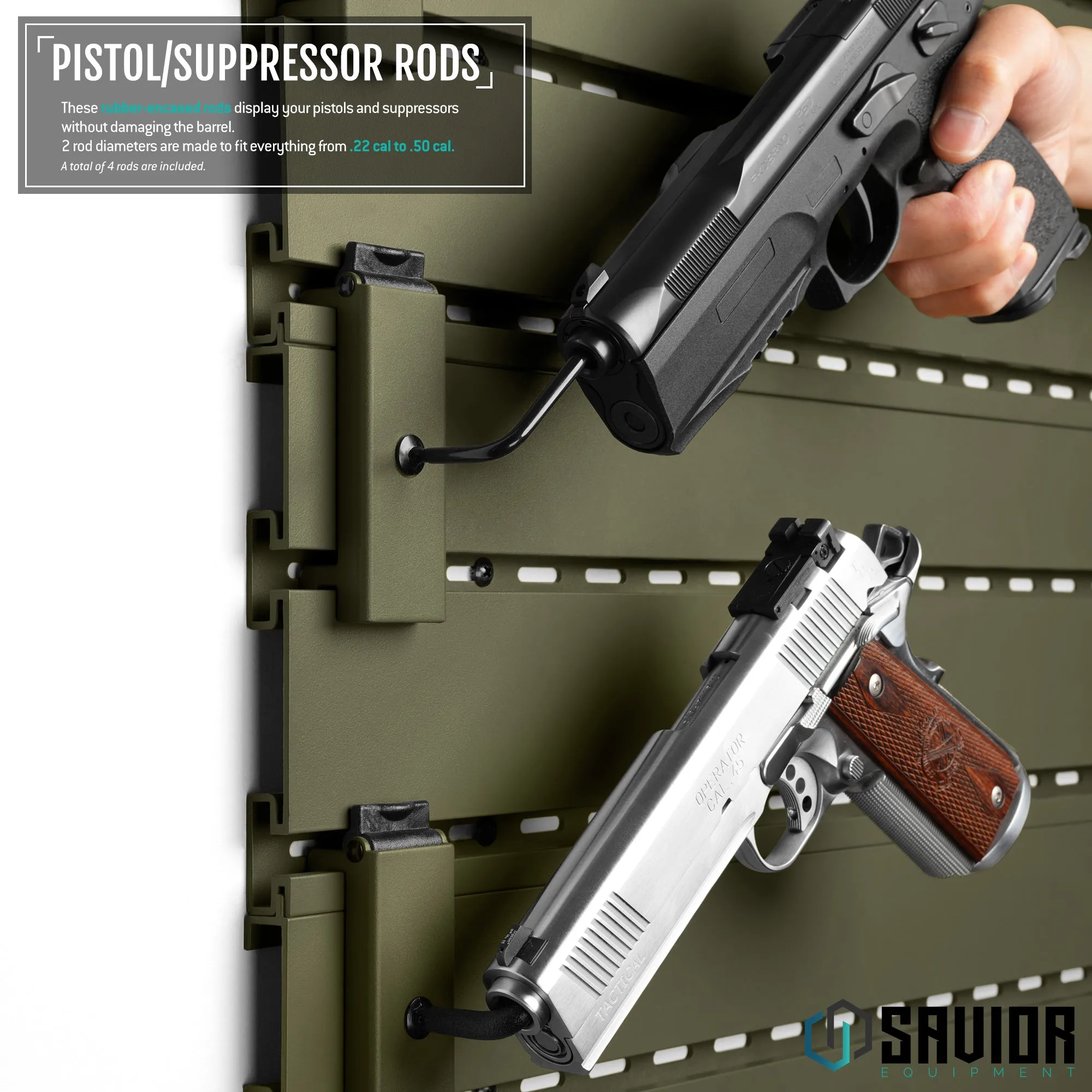 Wall Rack System - Adjustable Pistol & Suppressor Rod - 2 Pack