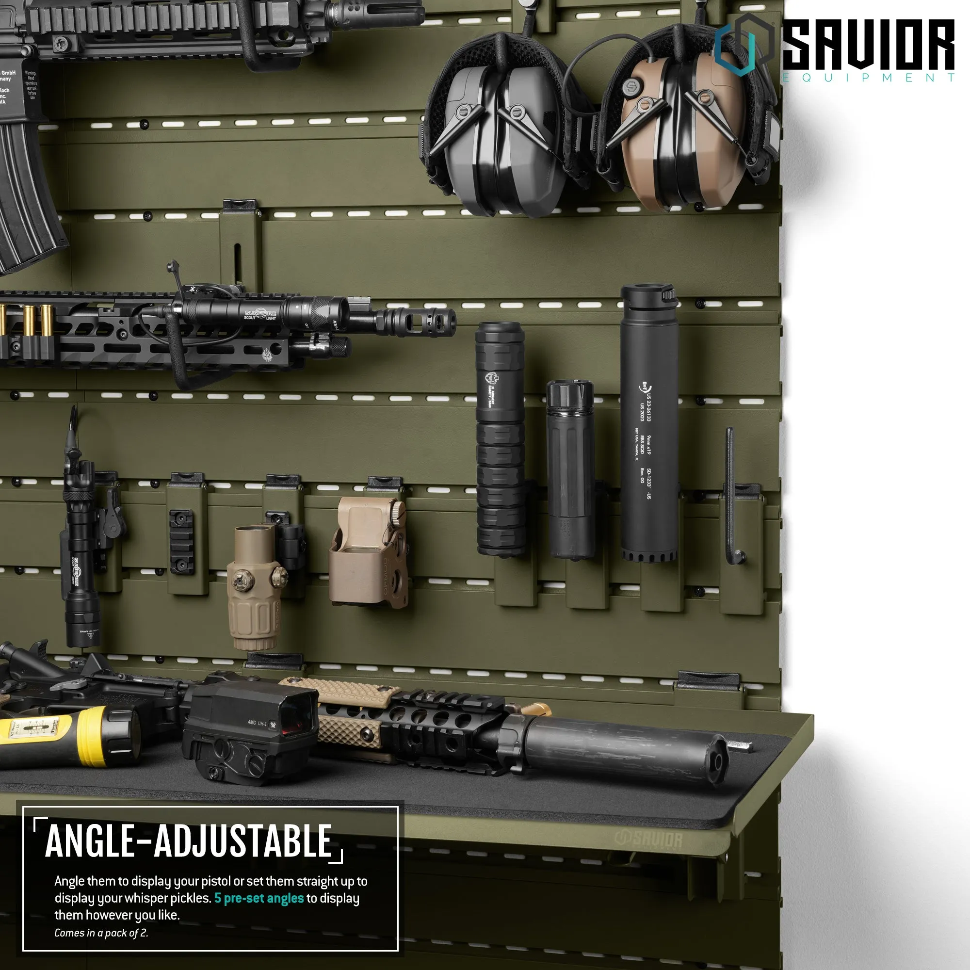 Wall Rack System - Adjustable Pistol & Suppressor Rod - 2 Pack