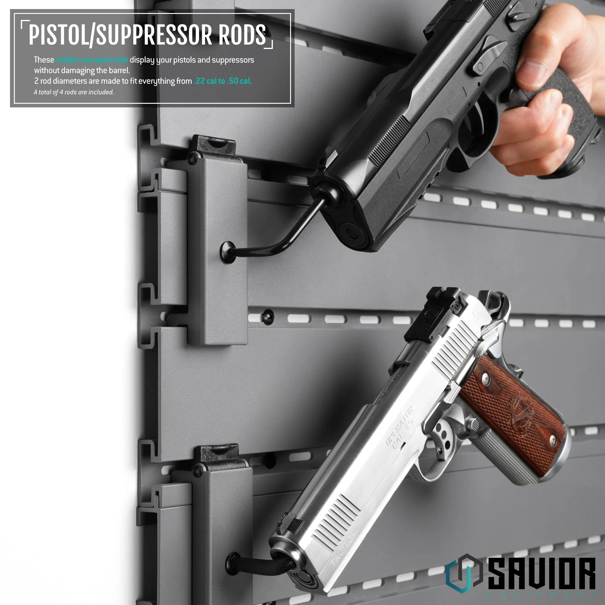 Wall Rack System - Adjustable Pistol & Suppressor Rod - 2 Pack