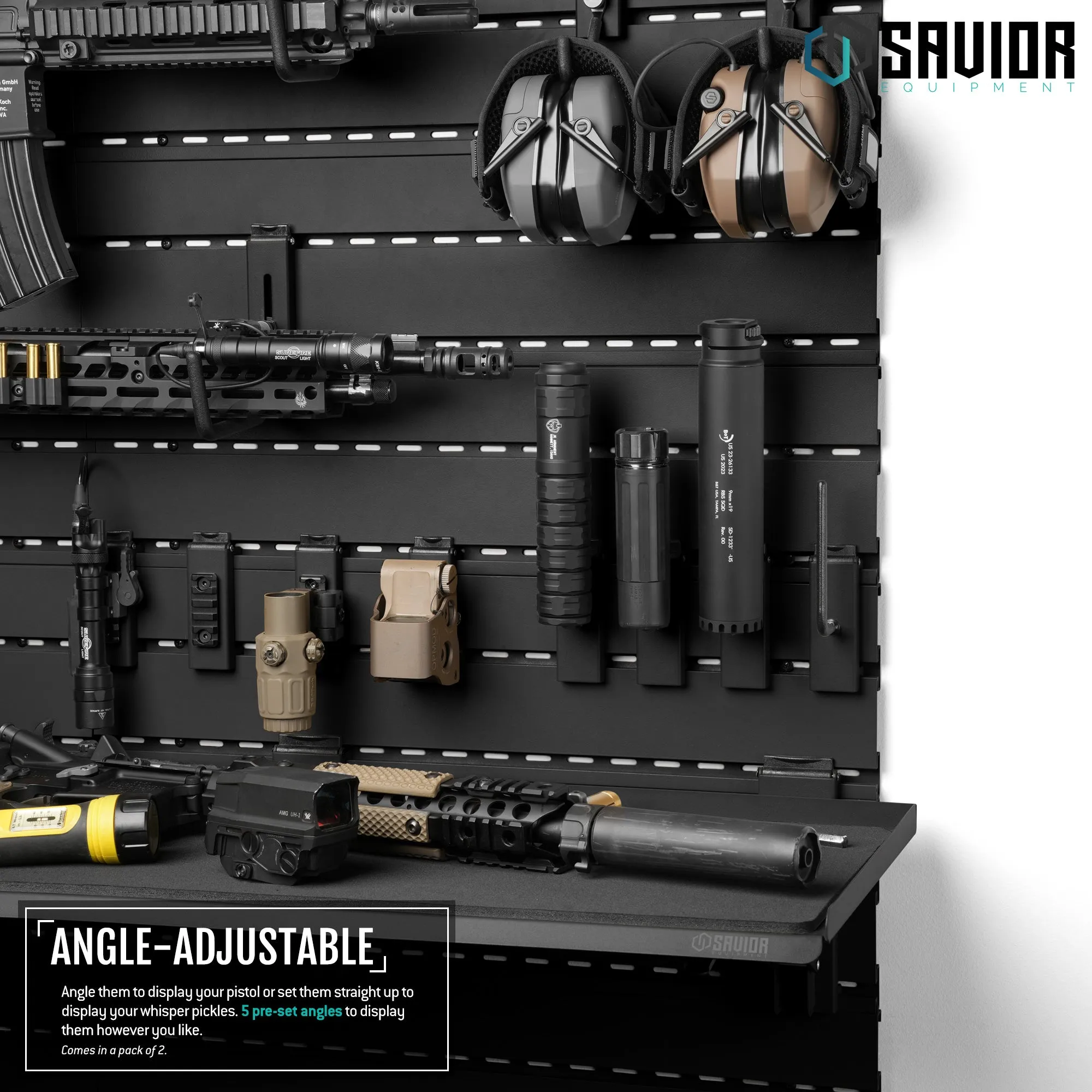Wall Rack System - Adjustable Pistol & Suppressor Rod - 2 Pack
