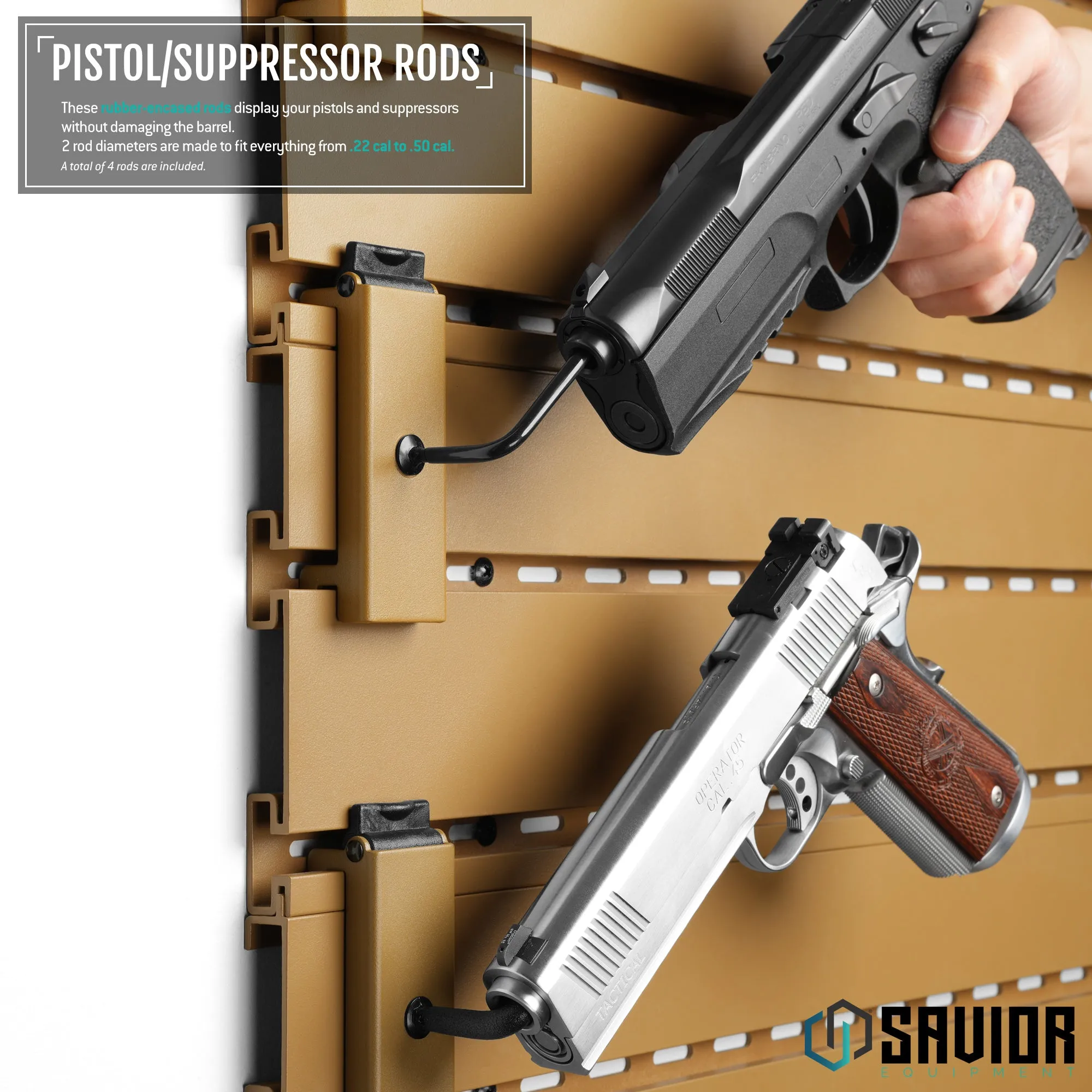 Wall Rack System - Adjustable Pistol & Suppressor Rod - 2 Pack