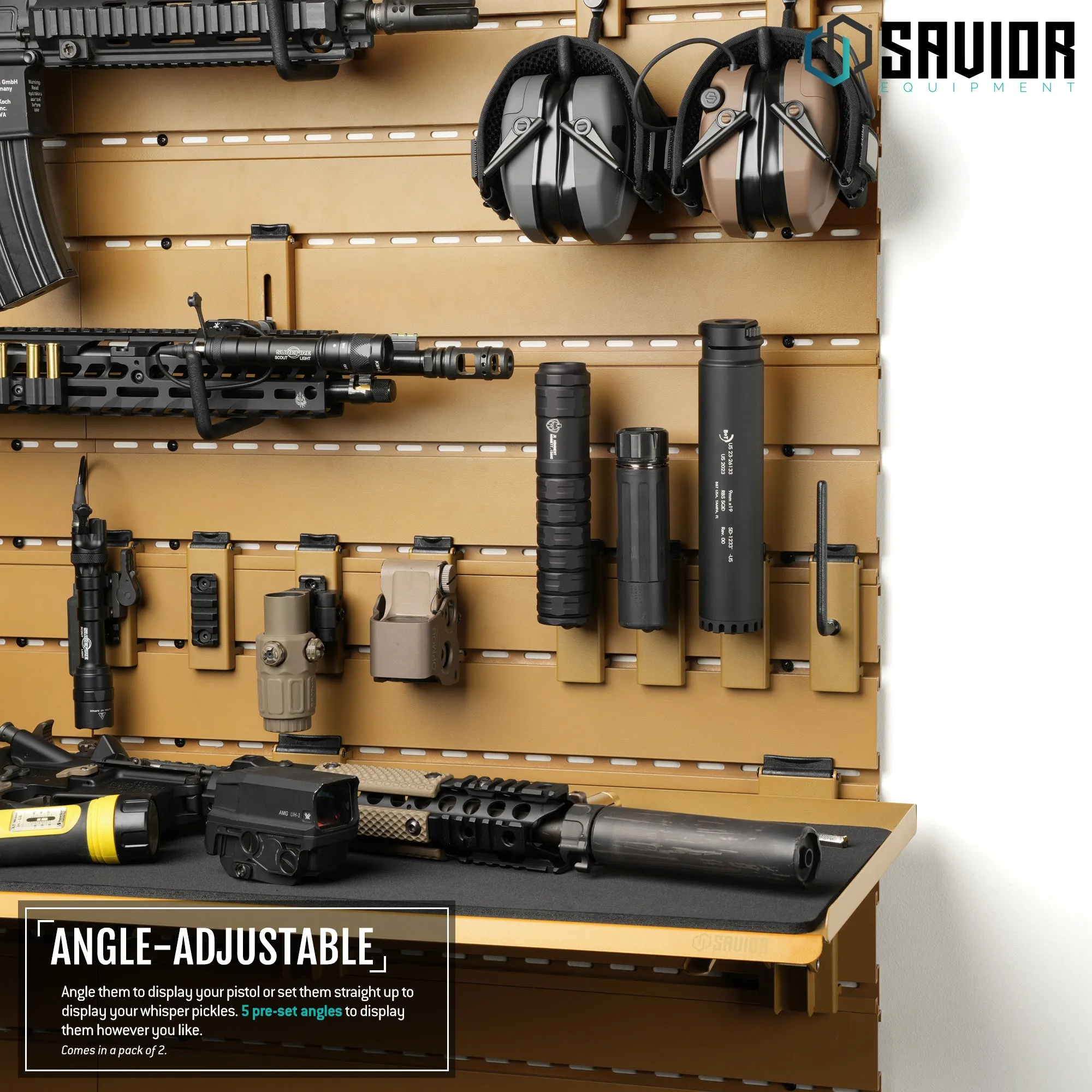 Wall Rack System - Adjustable Pistol & Suppressor Rod - 2 Pack