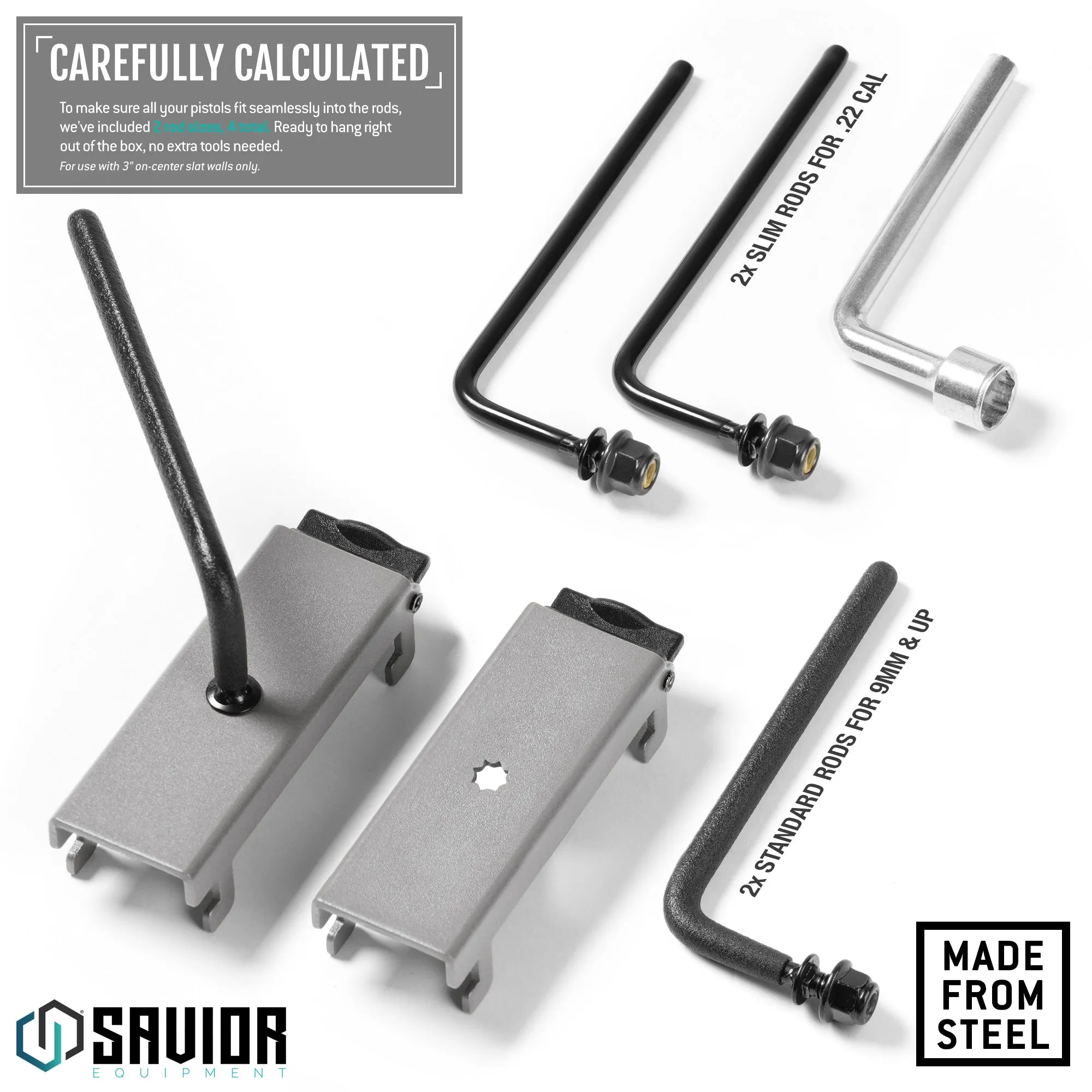 Wall Rack System - Adjustable Pistol & Suppressor Rod - 2 Pack