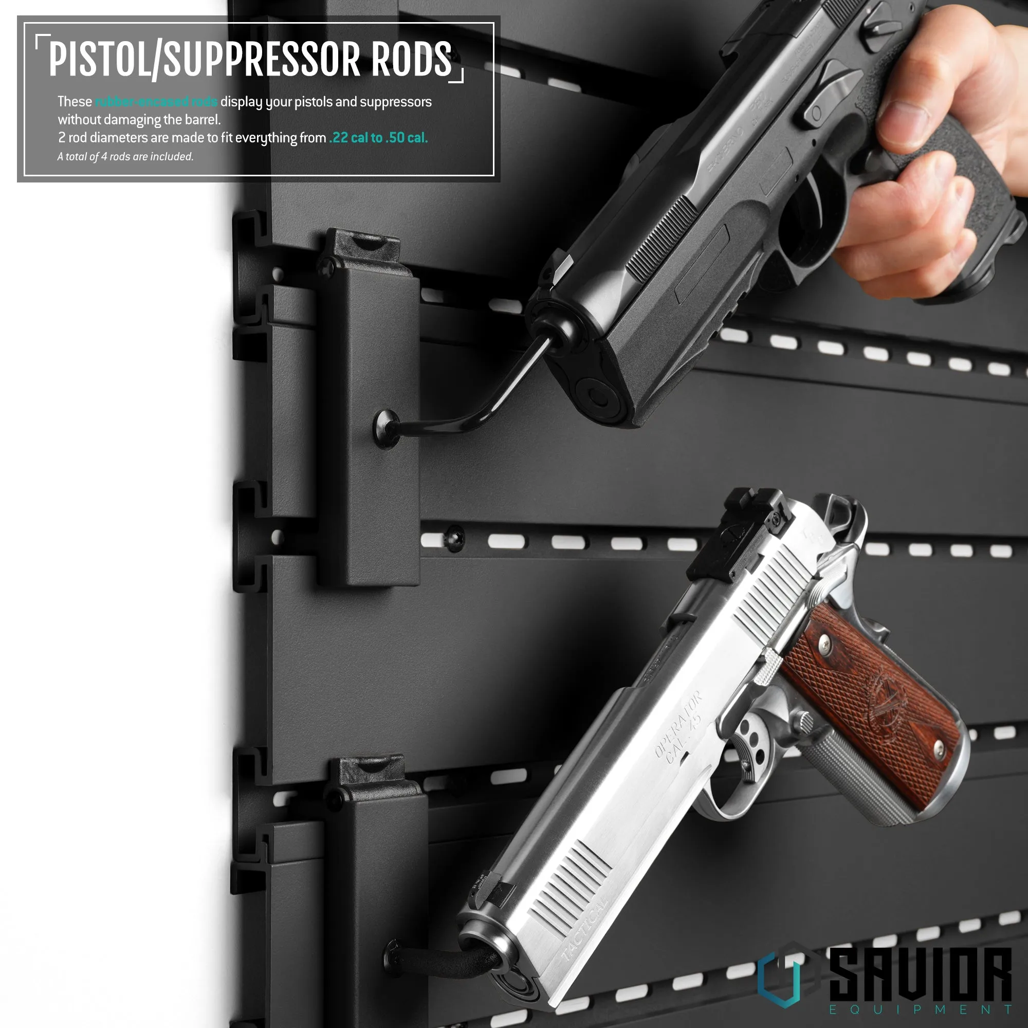 Wall Rack System - Adjustable Pistol & Suppressor Rod - 2 Pack