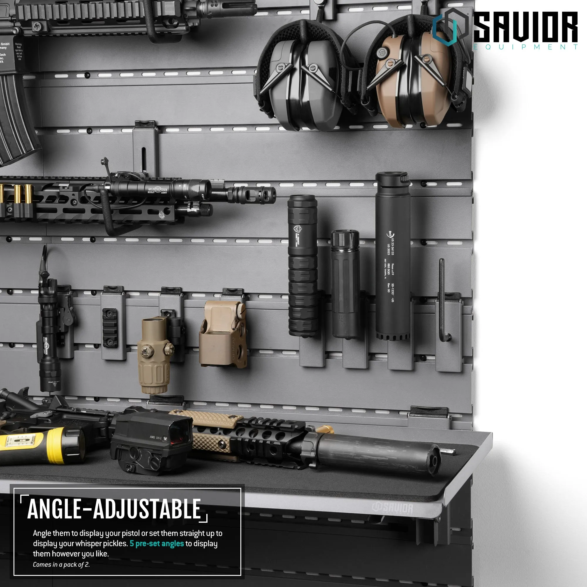 Wall Rack System - Adjustable Pistol & Suppressor Rod - 2 Pack