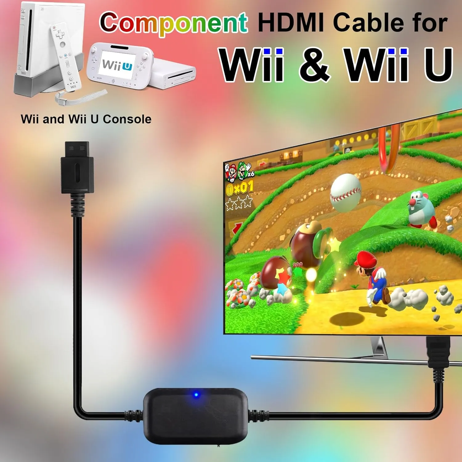 Wii Component to HDMI Adapter [True 1080P] Wii to TV Adapter 100% Improved Picture Quality HDTV Cord for Wii to HDMI TV/Monitor Supports All Display Modes Compatible Nintendo Wii/Wii U Console