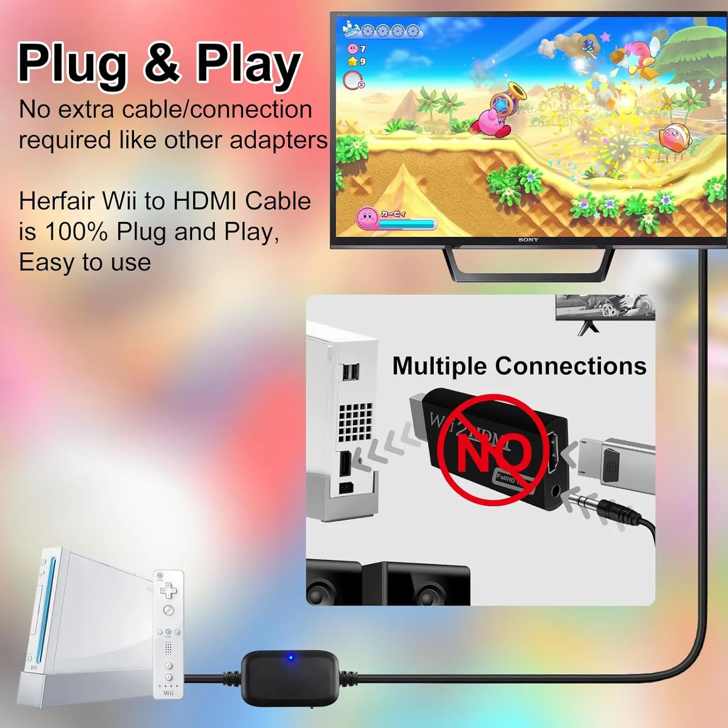 Wii Component to HDMI Adapter [True 1080P] Wii to TV Adapter 100% Improved Picture Quality HDTV Cord for Wii to HDMI TV/Monitor Supports All Display Modes Compatible Nintendo Wii/Wii U Console