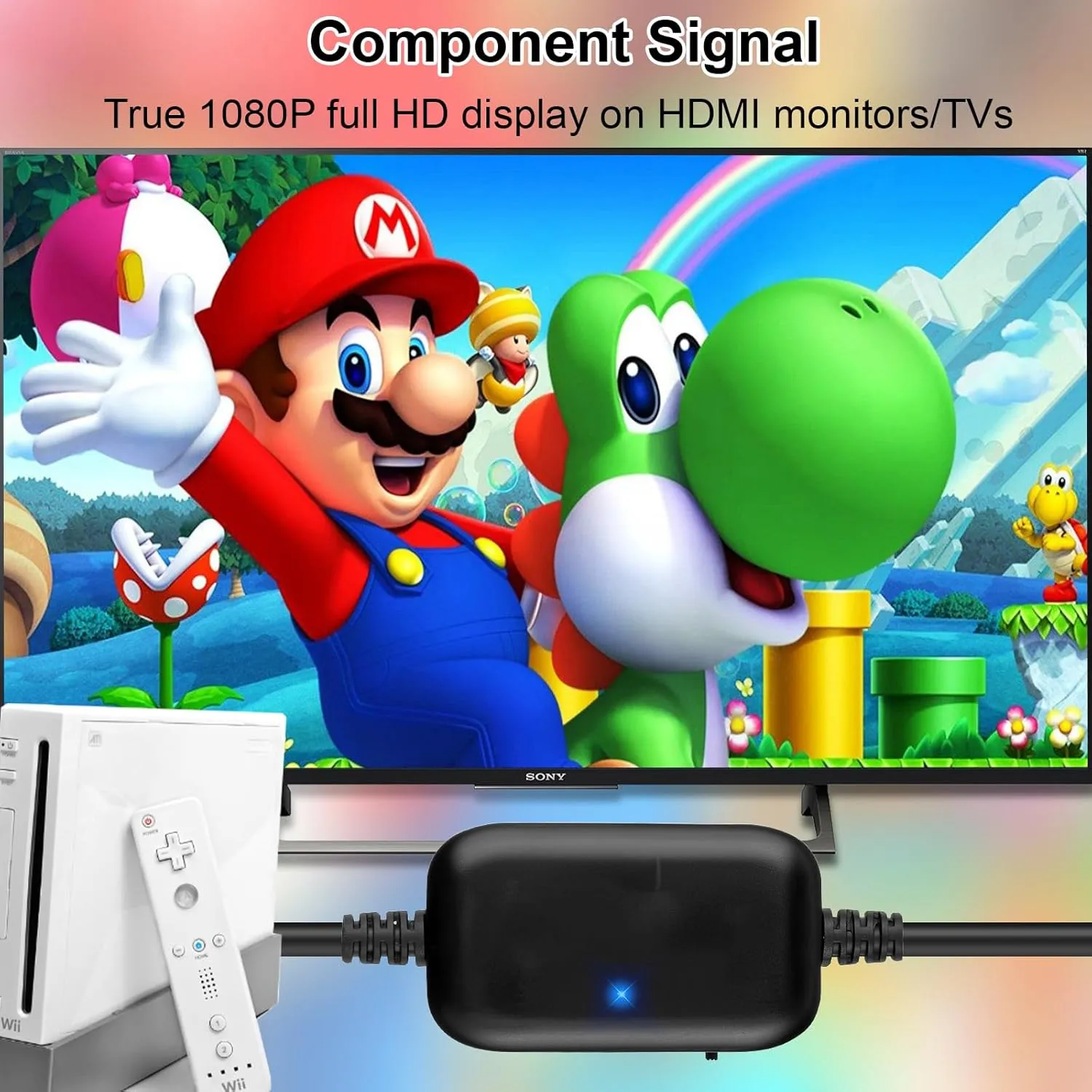 Wii Component to HDMI Adapter [True 1080P] Wii to TV Adapter 100% Improved Picture Quality HDTV Cord for Wii to HDMI TV/Monitor Supports All Display Modes Compatible Nintendo Wii/Wii U Console