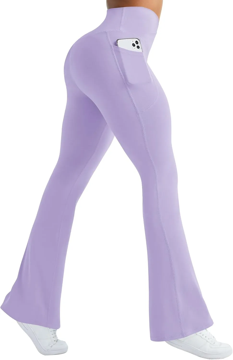 Womens Flare Yoga Pants with Pockets Crossover Flared Leggings Bootcut Bell Bottom No Front Seam