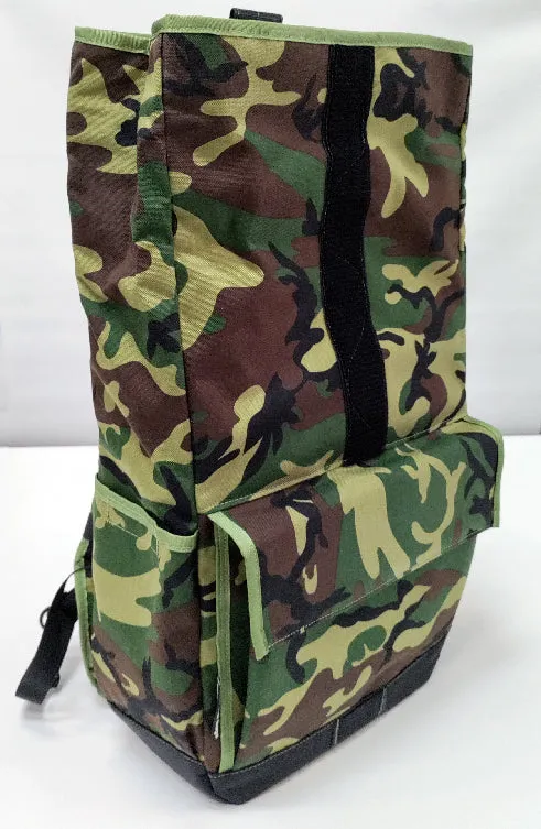 Woodland Camo Roll Top Backpack with white liner