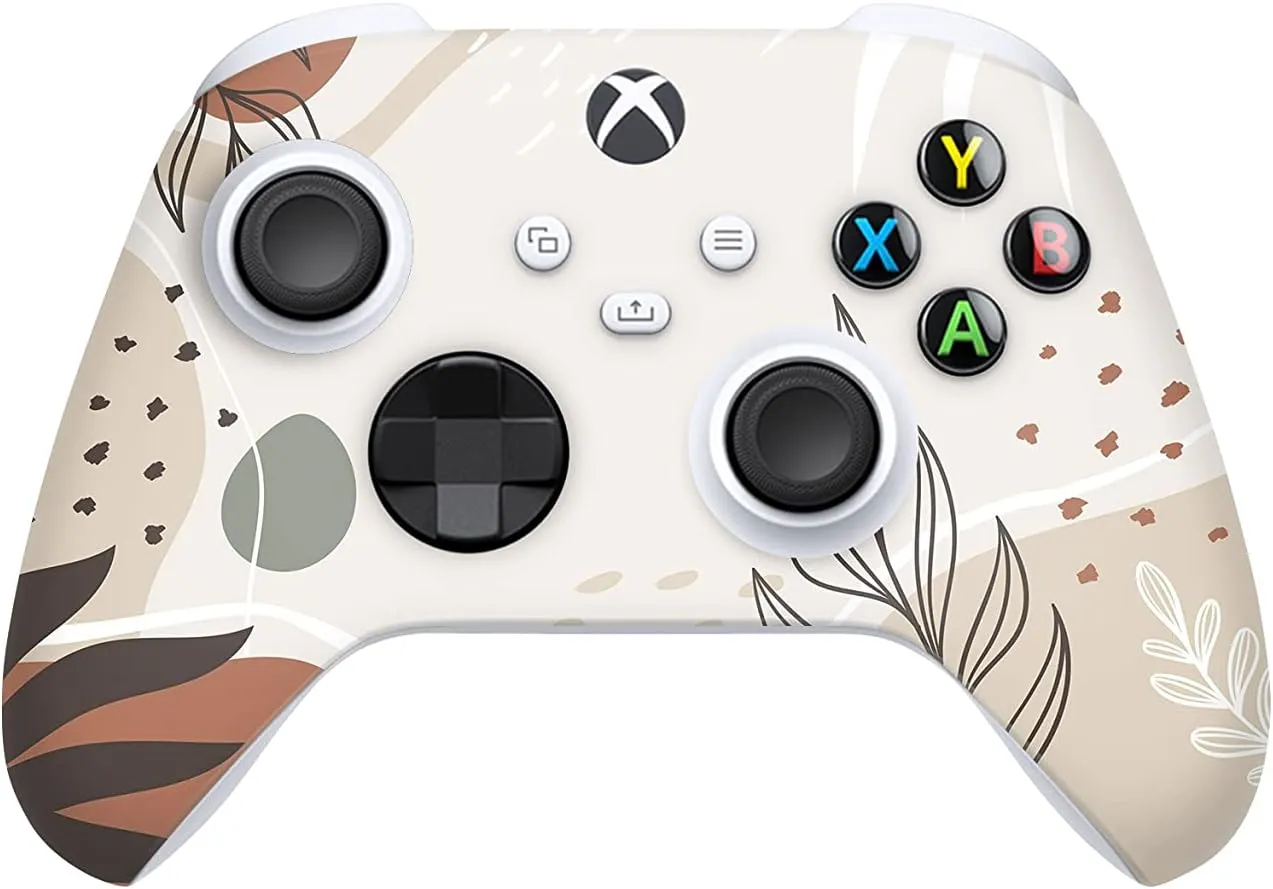 ZOOMHITSKINS Controller Skin Compatible with X1 Series S and X1 Series X, Vinyl Sticker Technology, Boho Vintage Botanical Flowers Leaves Beige, Durable, Bubble-free, 1 Skin, Precisely Cut
